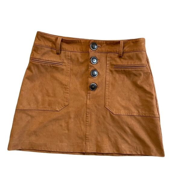 TRF by ZARA Faux suede leather skirt cognac brown size small - Picture 1 of 6